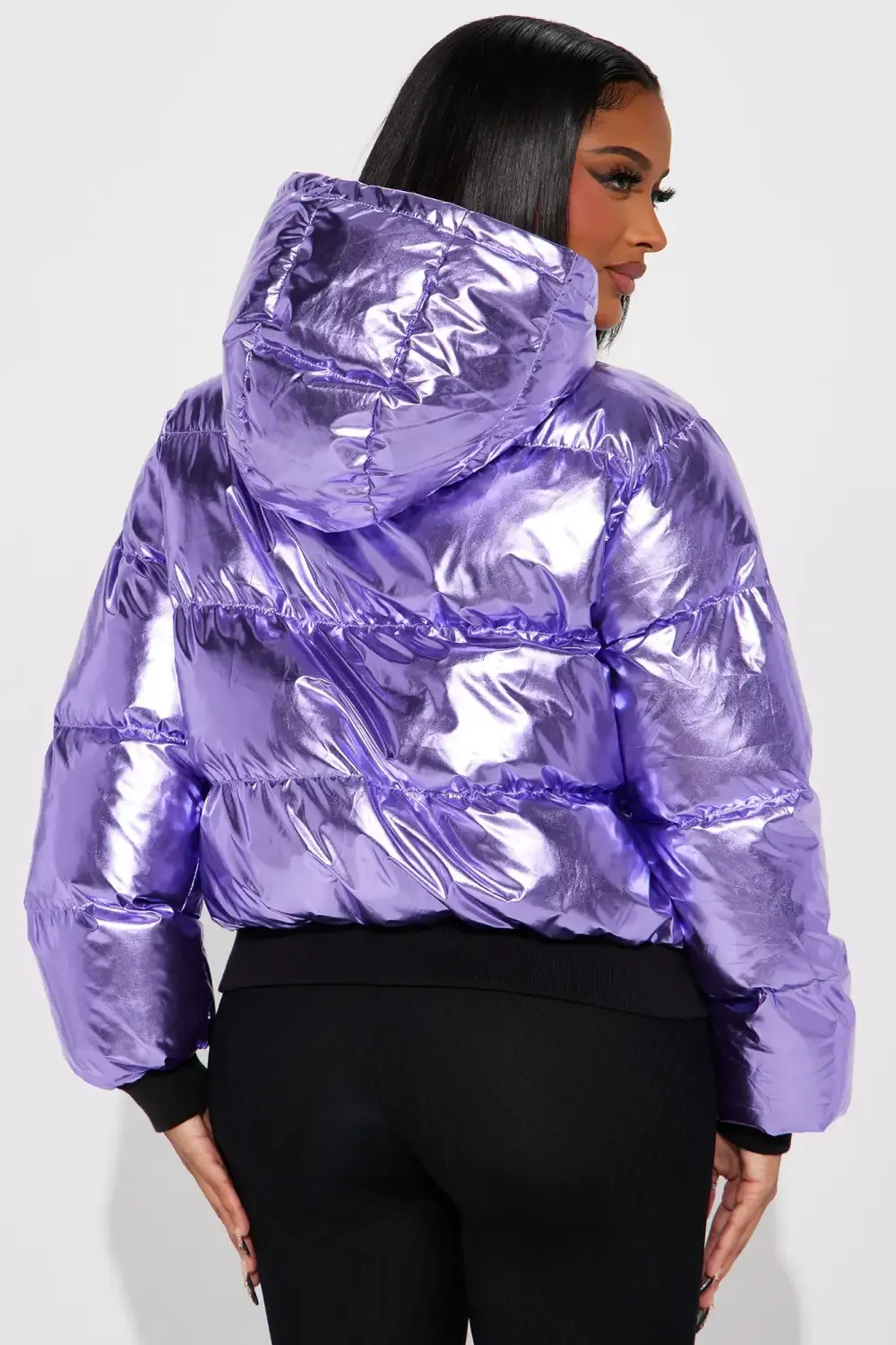 Taking Off Metallic Puffer Jacket - Lavender