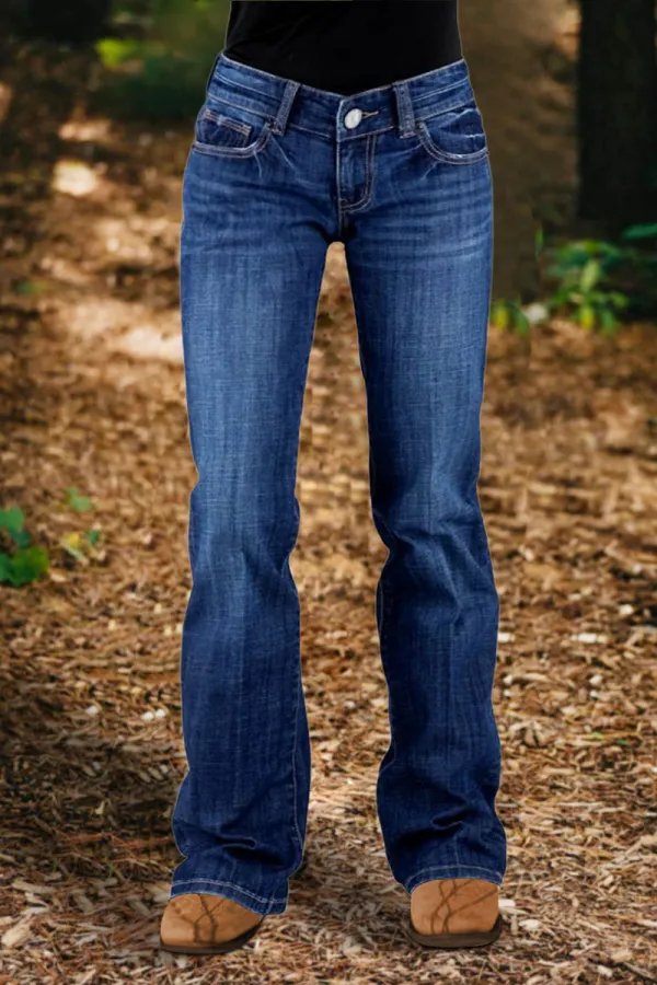 Stitch Detail Wash Mid Waist Straight Leg Jeans