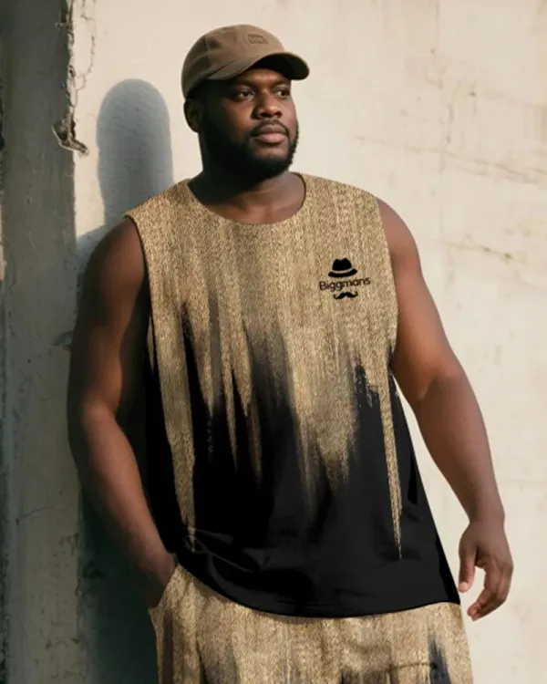 Big & Tall Men's Gradient Print Vest and Shorts Suit