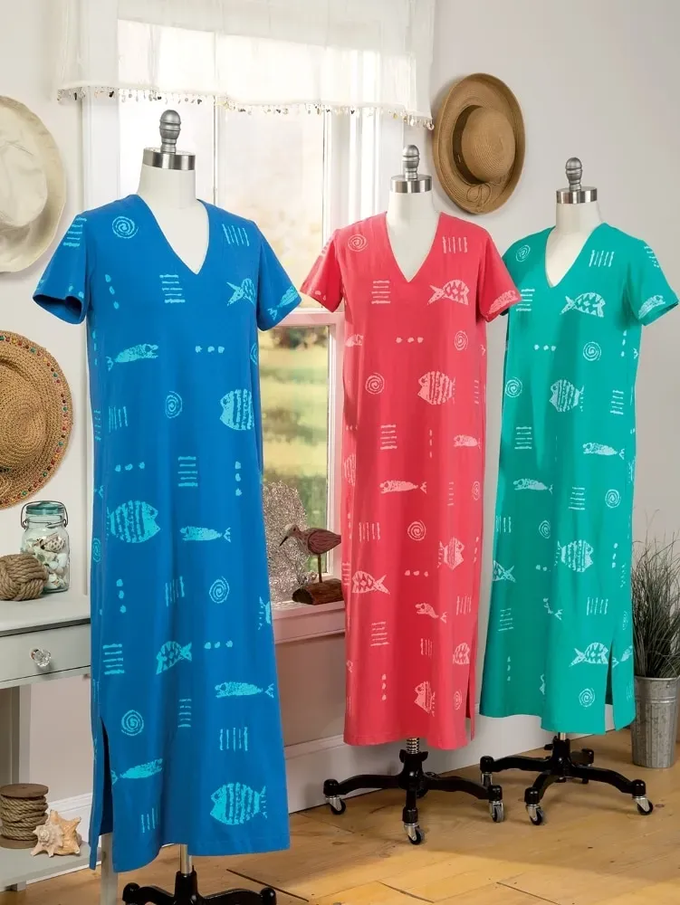 M.MAC Rock Fish Ankle-Length Cotton Knit V-Neck Dress