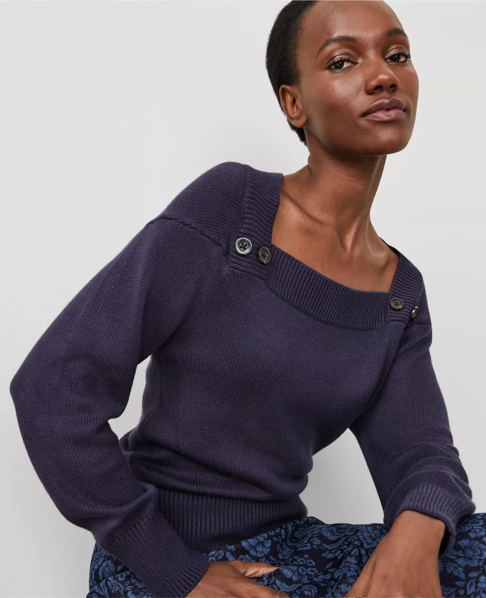 Button Envelope Neck Sweater