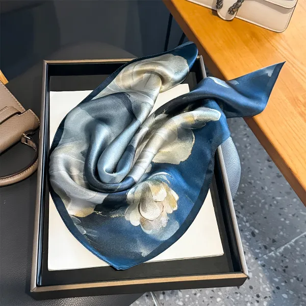 100% Silk Lake Blue Ink Washed Tie-Dye Scarf