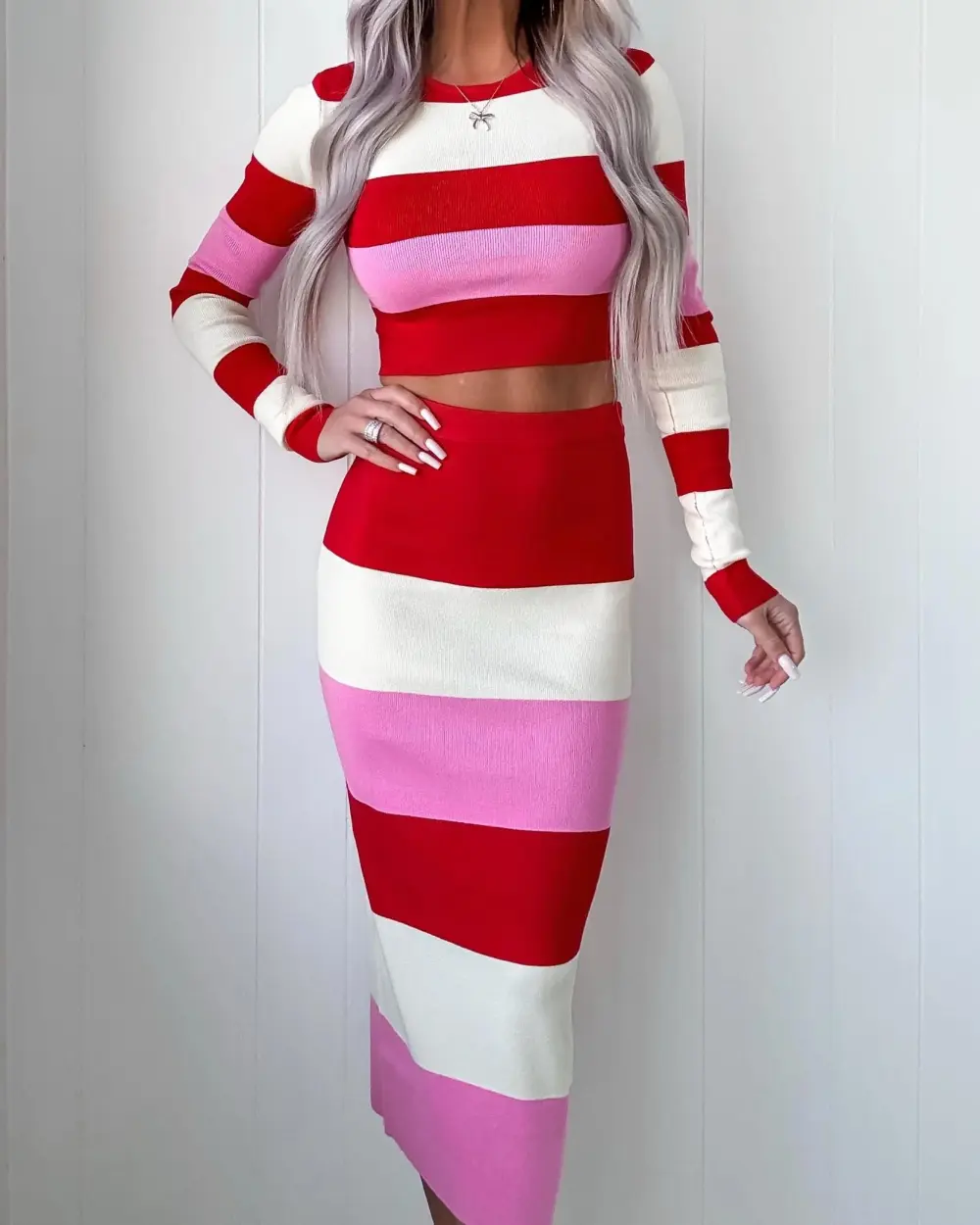 Striped Skirt Set - Red Combo