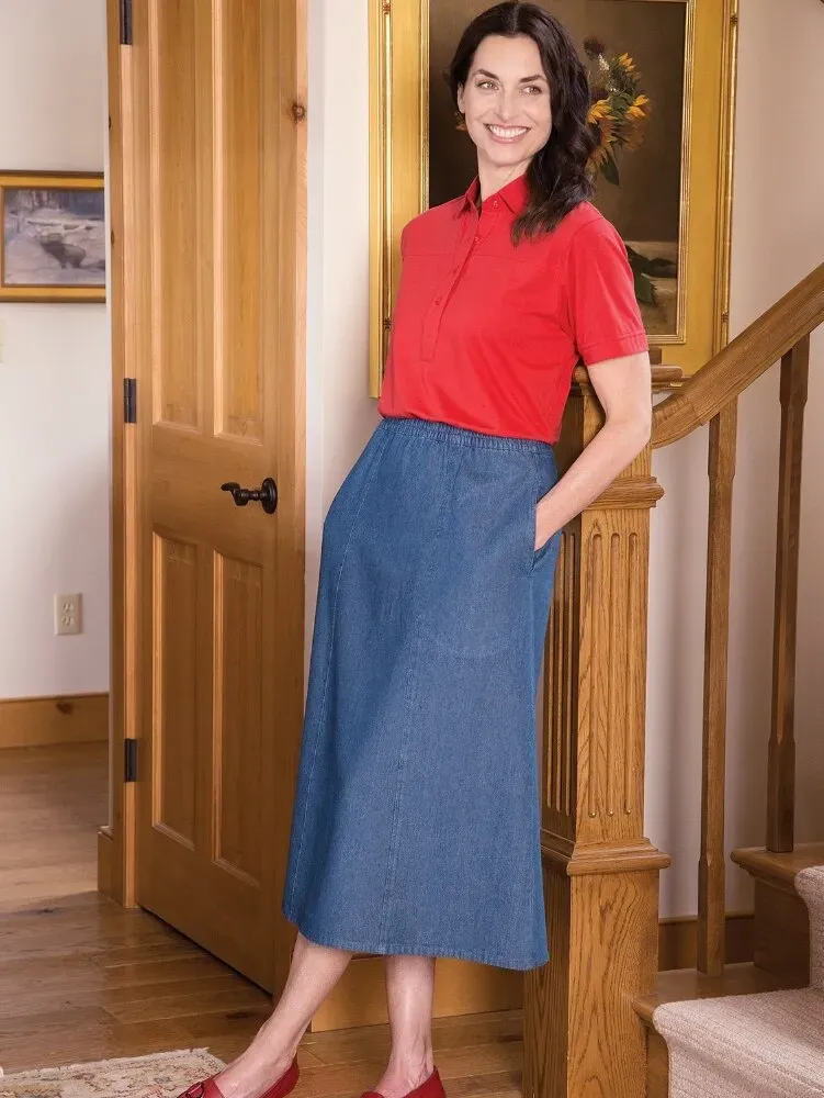 Classic Six-Gore Cotton Denim Skirt