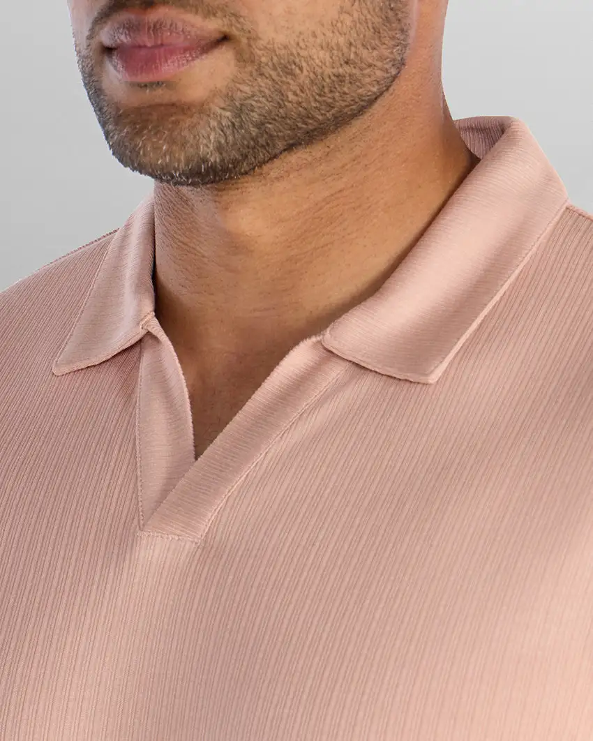 Ribbed Short Sleeve Open V Polo