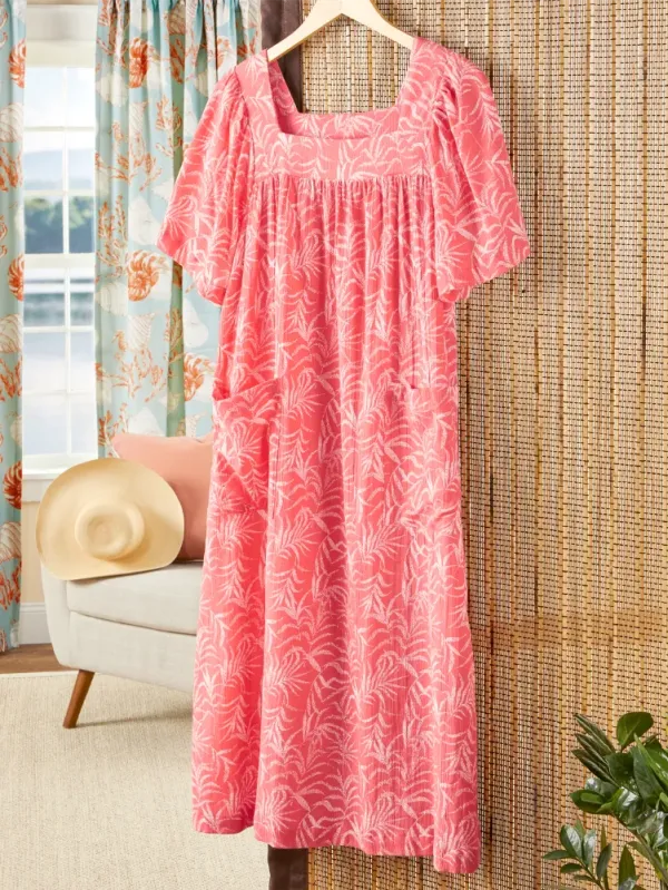 Short-Sleeve Cotton Gauze Print Muumuu