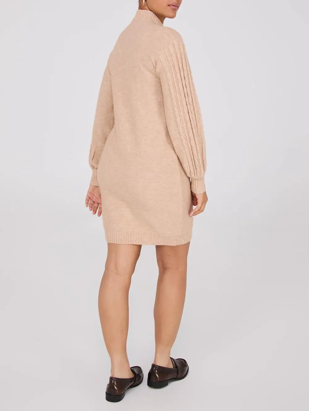 Cable Knit Mock Neck Sweater Dress