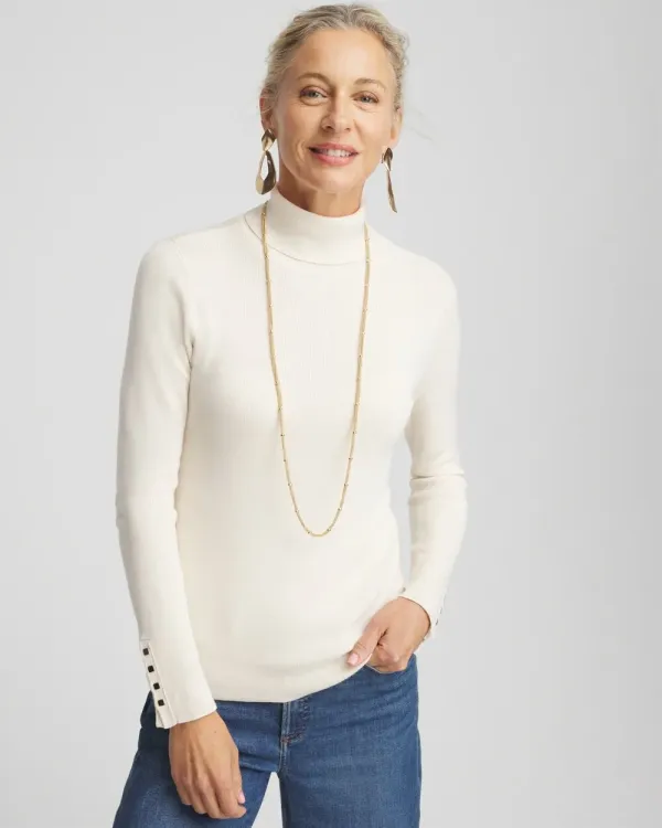 EcoveroTM Button Cuff Turtleneck Sweater