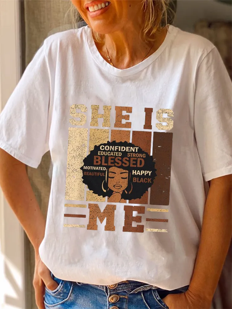 Women'S She Is Confident Educated Blessed Me Round-Neck Short-Sleeved T-Shirt