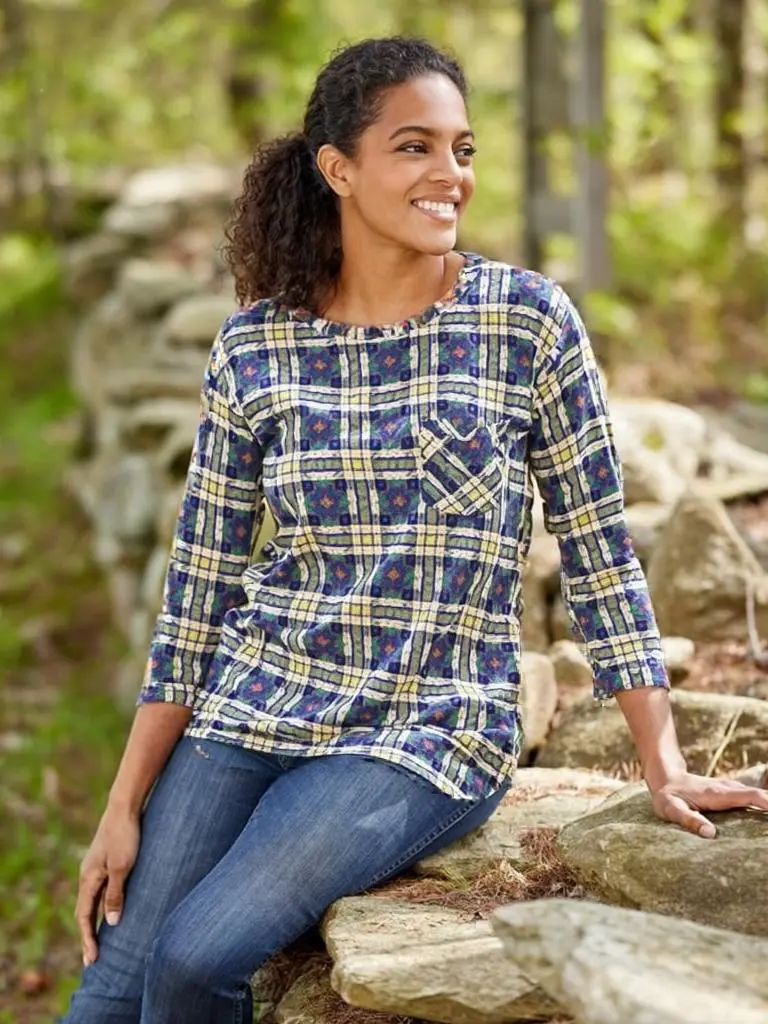 Soft Knit Printed Tunic Top With 3/4 Sleeves