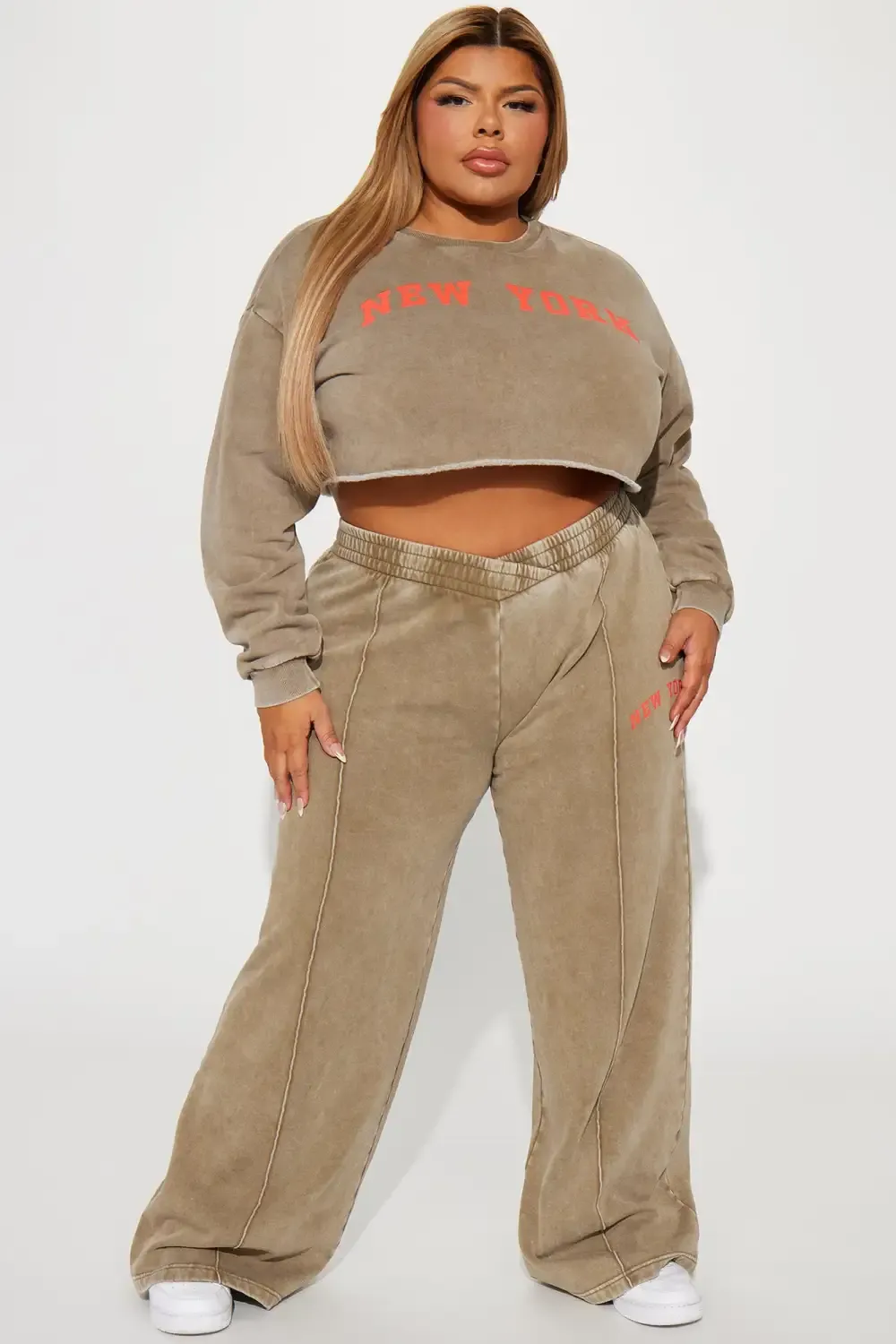 New York Cropped Sweatshirt - Taupe/combo