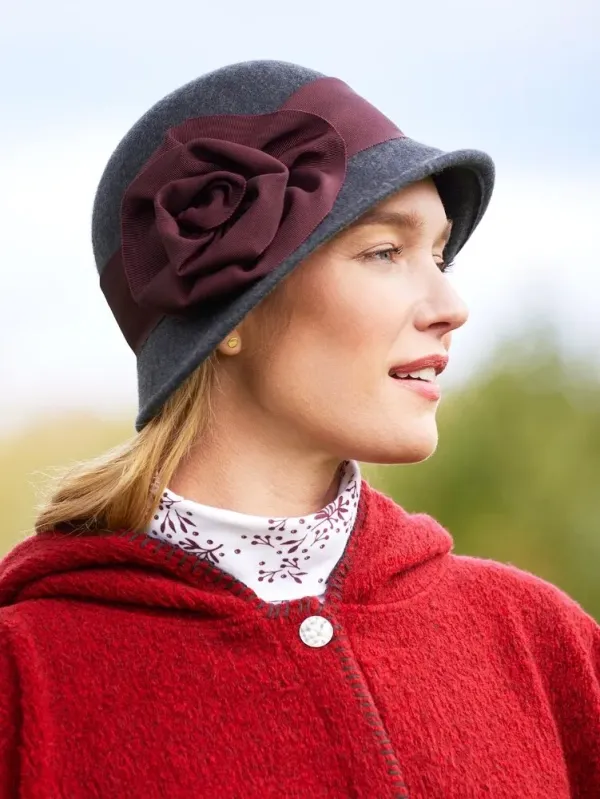 Wool Felt Cloche With Flower Accent