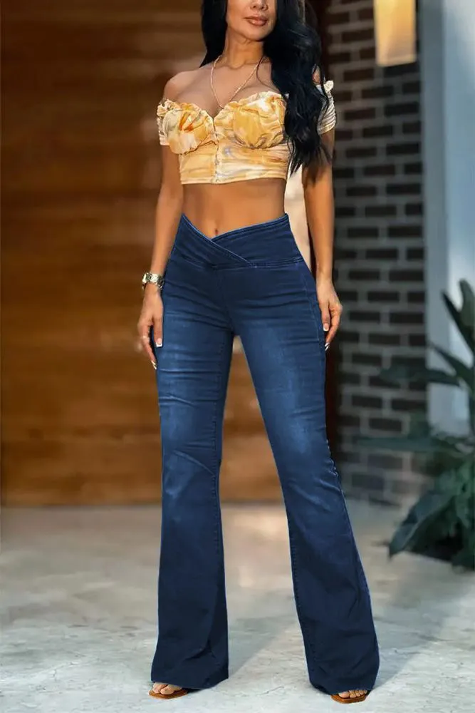 Wash Wrap Mid Rise Stretchy Flare Jeans