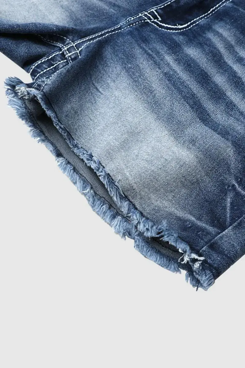 Wash Raw Hem Flap Pocket Mid Rise Denim Shorts
