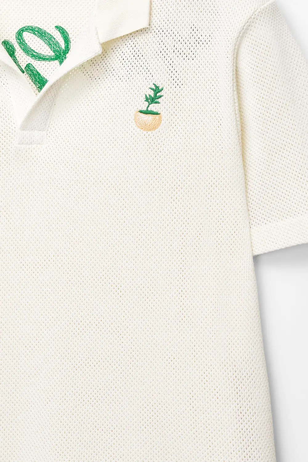 Semi-sheer fabric graphic polo shirt