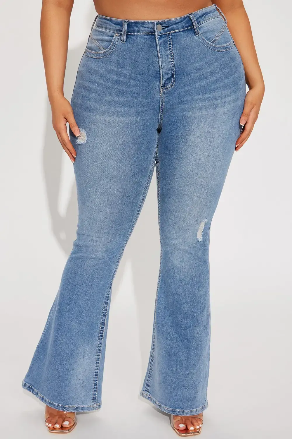 Wish On A Star Embellished Stretch Flare Jean - Light Wash