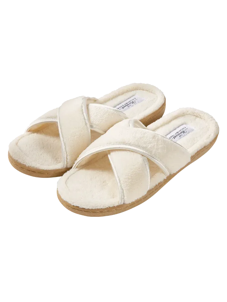 Women's Cross-Strap Terry Slide Slippers