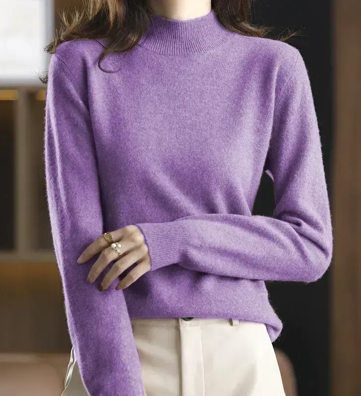 Solid Half Turtleneck Thickened Knit Sweater