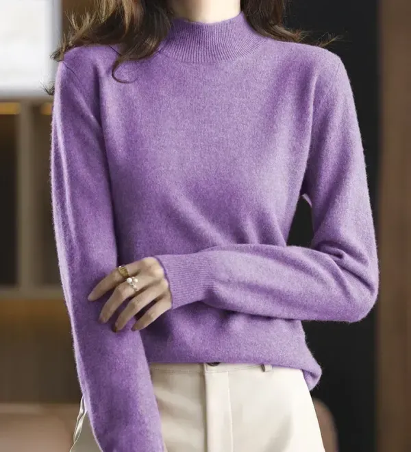 Solid Half Turtleneck Thickened Knit Sweater