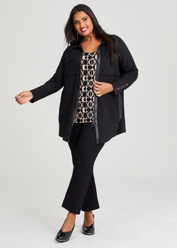 Zip Bamboo Ponte & Faux Leather Jacket