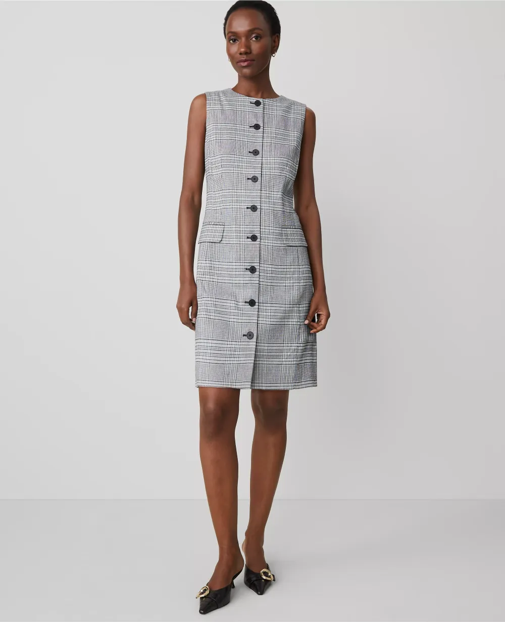 The Button Shift Dress in Plaid