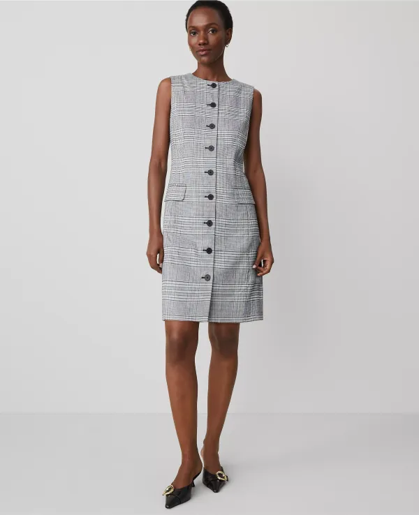 The Button Shift Dress in Plaid
