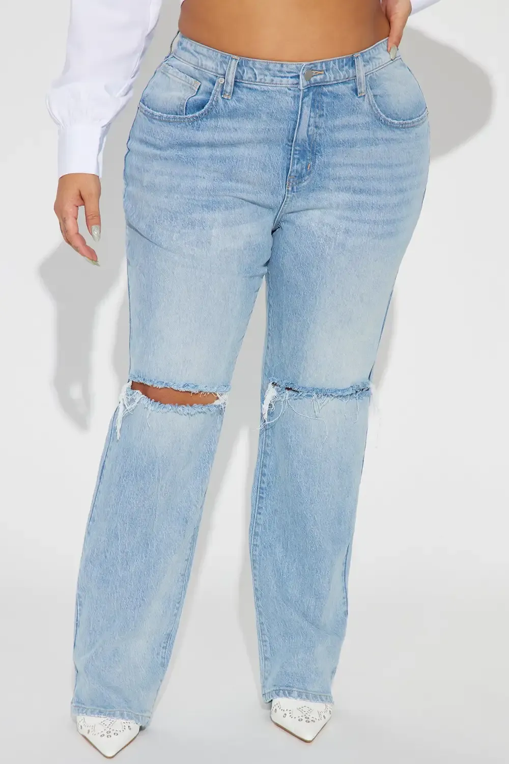 Playing Games Ripped Straight Leg Jeans - Medium Wash