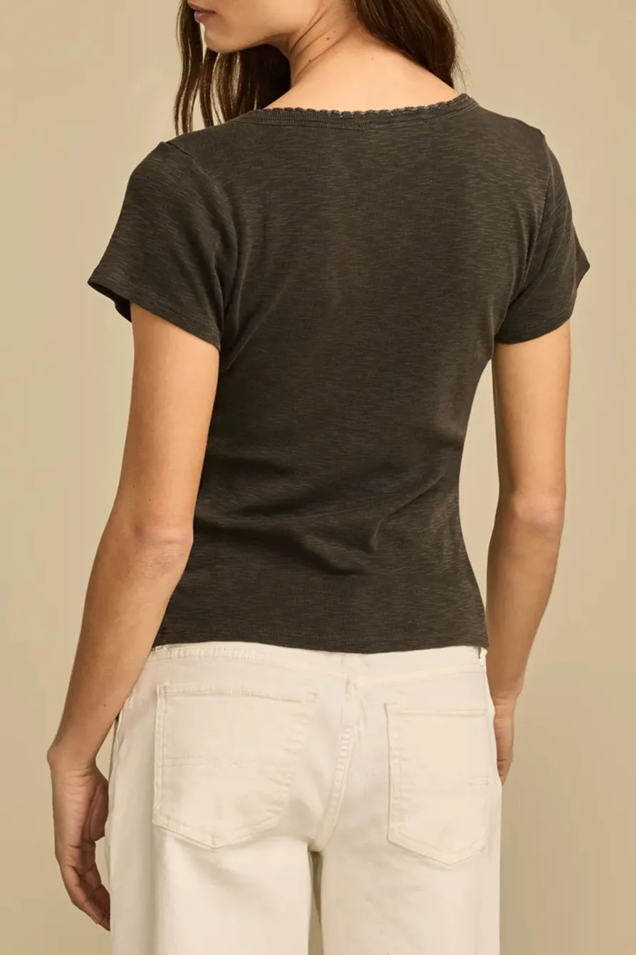 Asphalt Crochet Trim Short Sleeve Henley