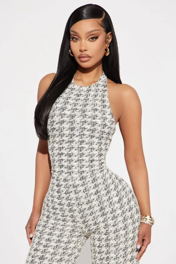 Nancy Stretch Tweed Jumpsuit - Black