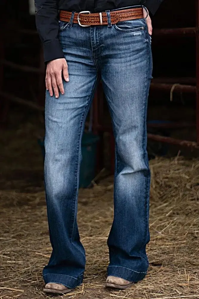 Pocket Detail Mid Rise Straight Leg Jeans Without Belt