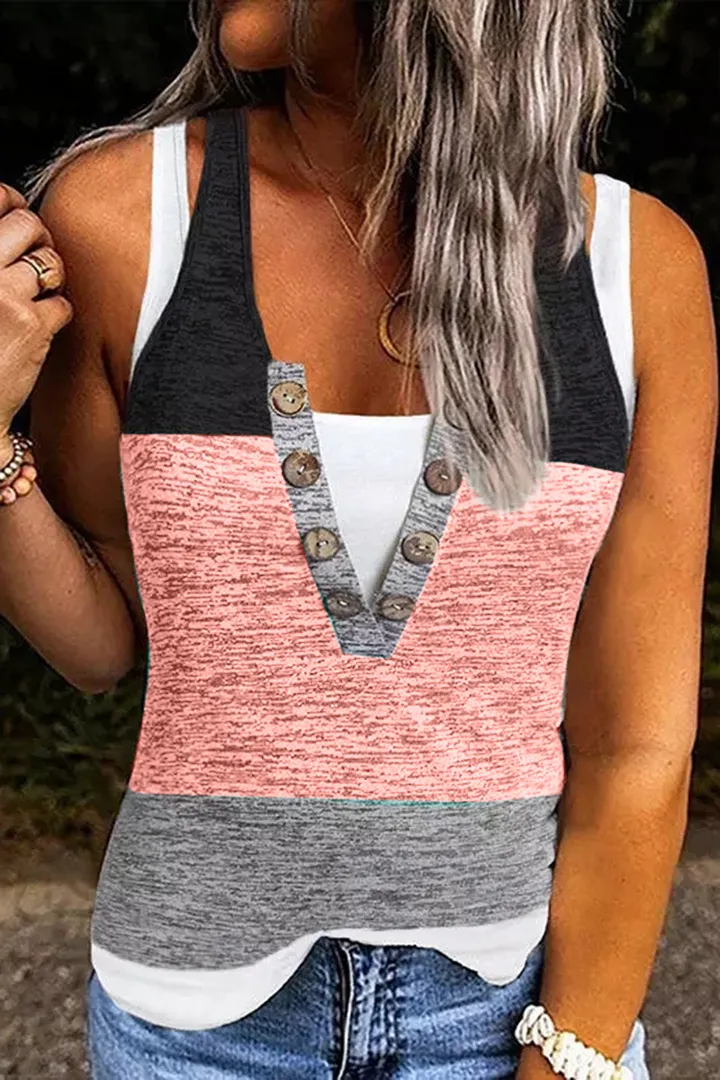 Colorblock Button Front 2-In-1 Tank Top