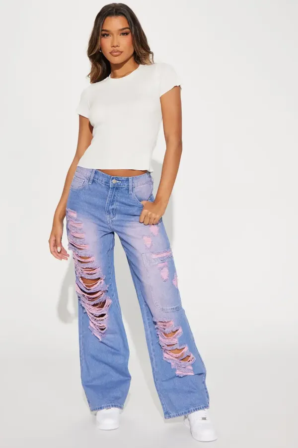 Off The Walls Tinted Straight Leg Jeans - Purple