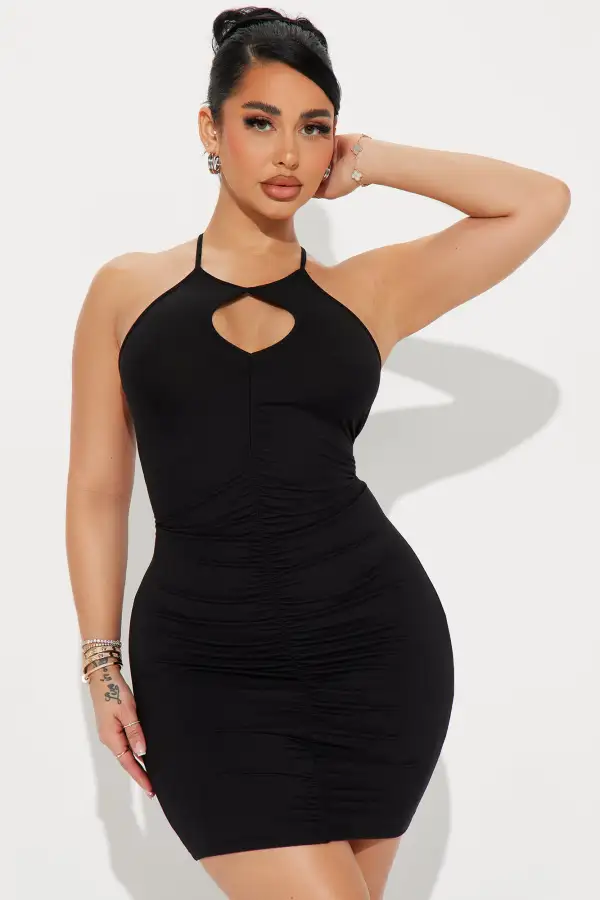 Chiara Ruched Mini Dress - Black
