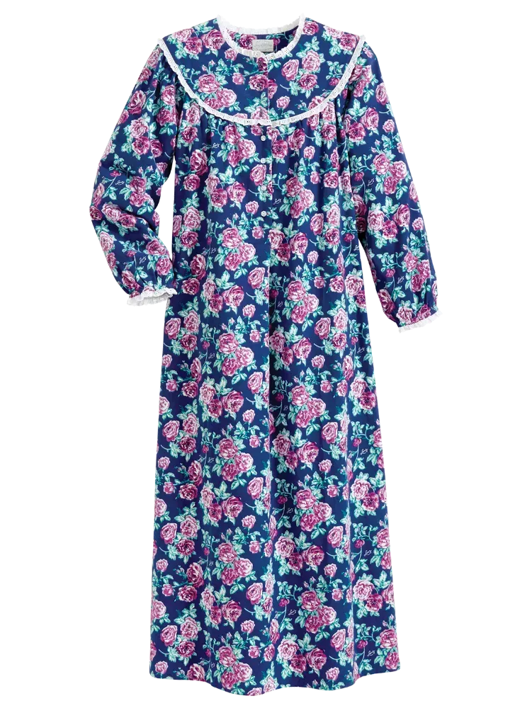 Lanz Nantucket Rose 54 Inch Flannel Nightgown