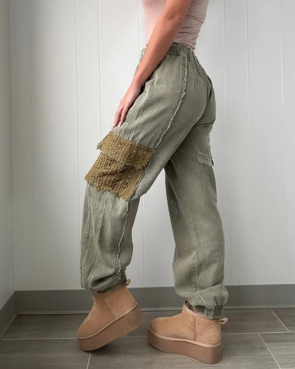 Essentials Crochet Joggers - Olive