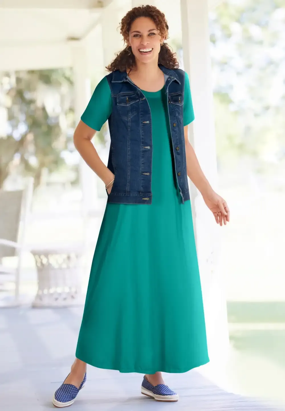 Perfect Short-Sleeve Scoopneck Maxi Tee Dress