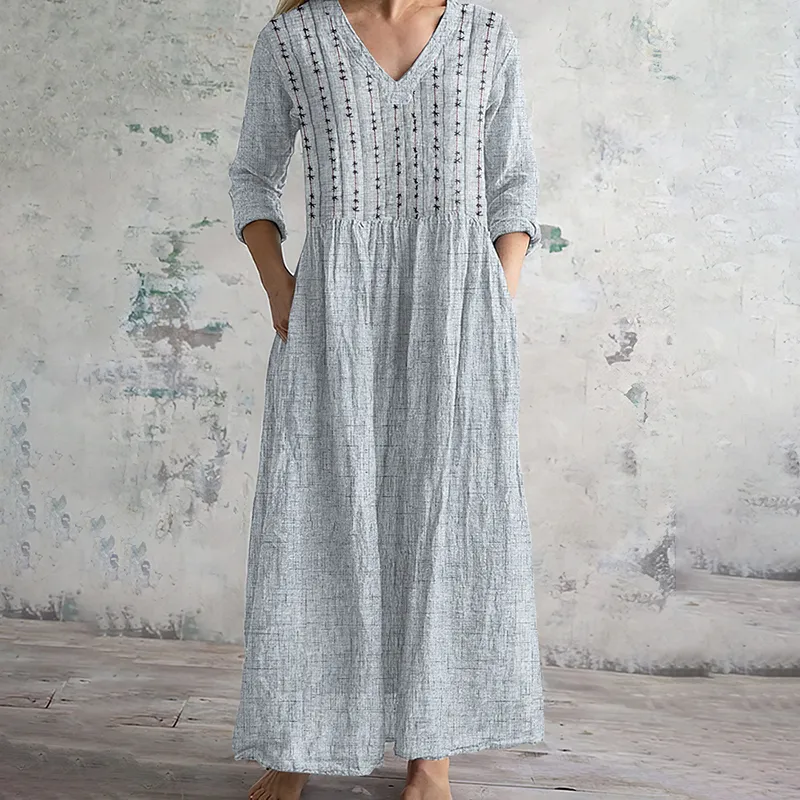 Vintage Embroidered Art Women's Linen Dress