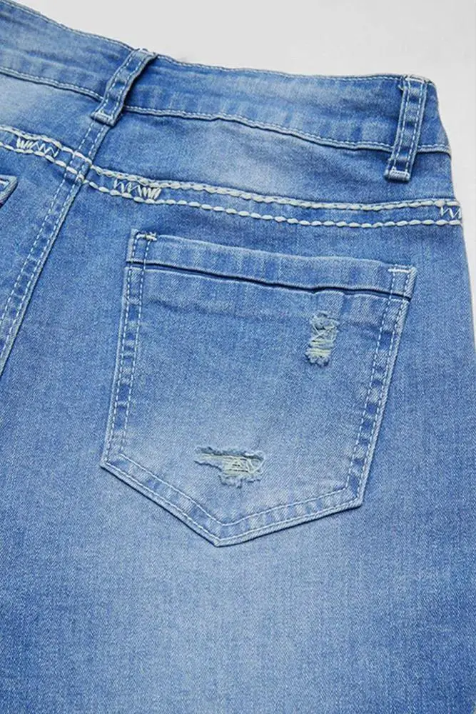 Embroidered Rhinestone Decor High Waist Bootcut Jeans Without Belt