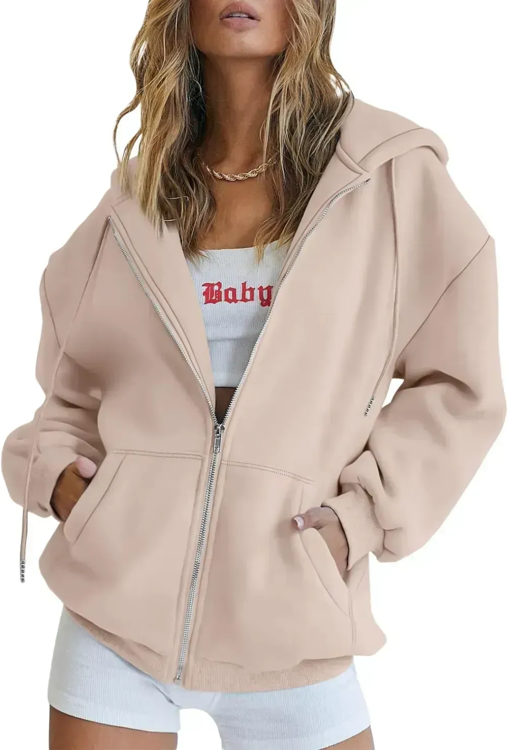 Women's Cute Hoodies Teen Girl Fall Jacket Oversized Sweatshirts Casual Drawstring Zip Up Y2K Hoodie with Pocket
