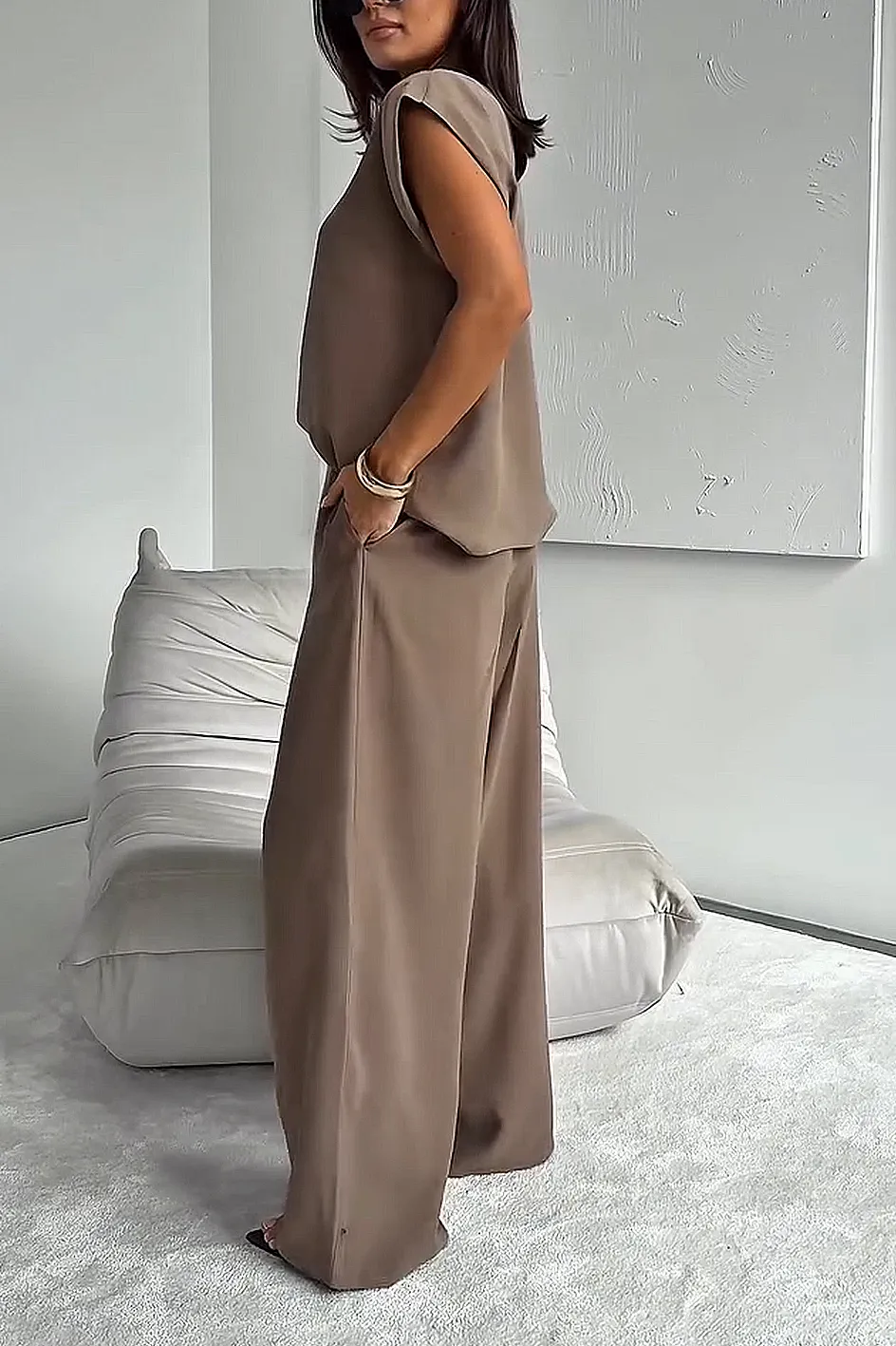 Women'S Stylish Casual Comfortable Short-Sleeved Top And Suit Pants Two-Piece Set