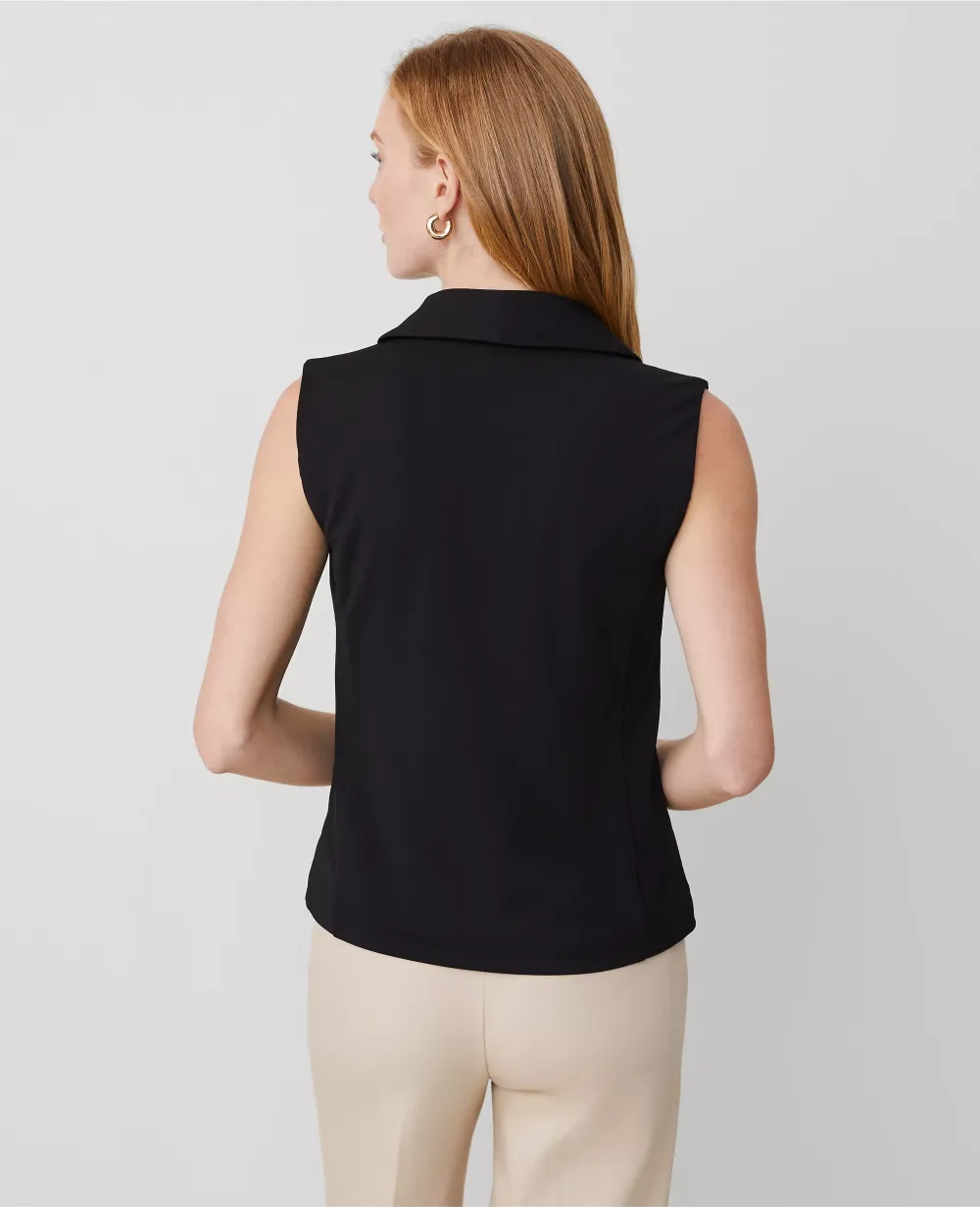 Crepe Shawl Collar Vest Top