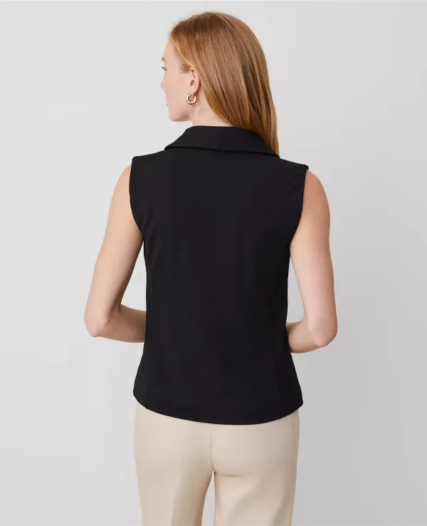 Crepe Shawl Collar Vest Top