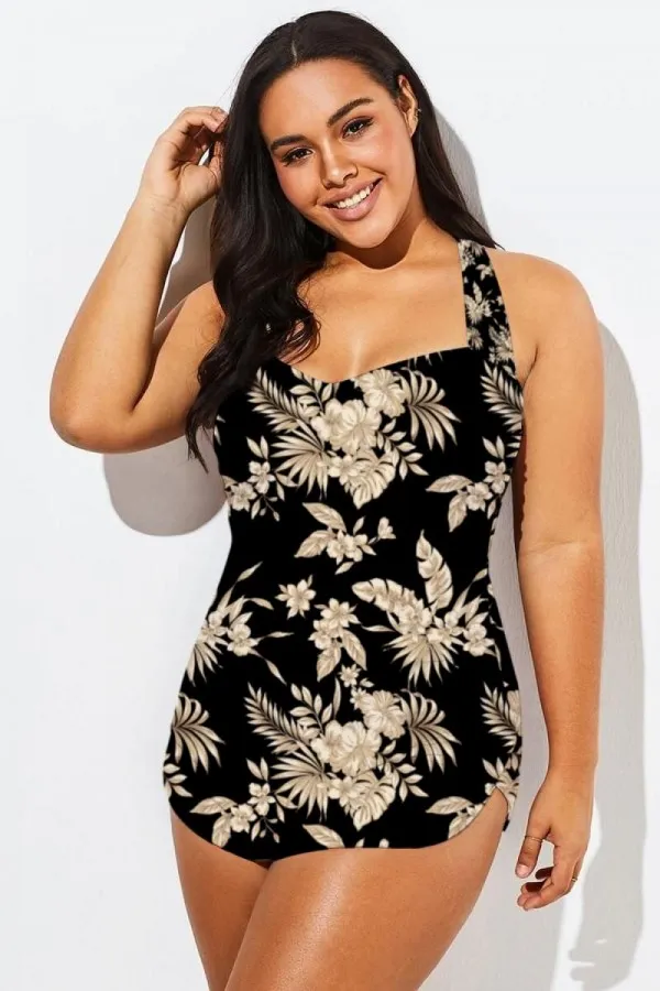 Gorgeous Print Sarong Front One Piece Swimsuit