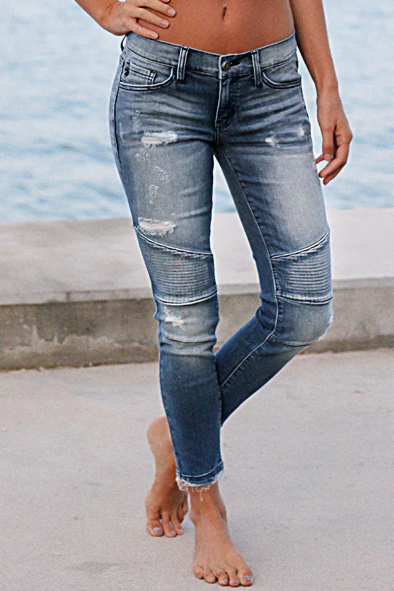 Ripped Raw Hem Low Rise Moto Crop Jeans