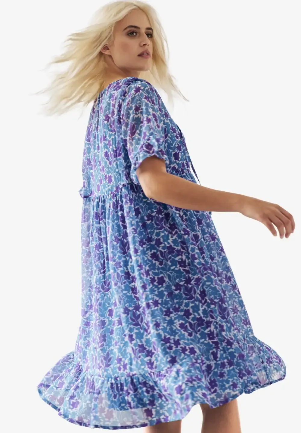 Sheer Ruffle Trim Dress With Keyhole Neckline