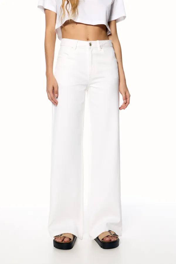 Jeans wide leg tiro alto
