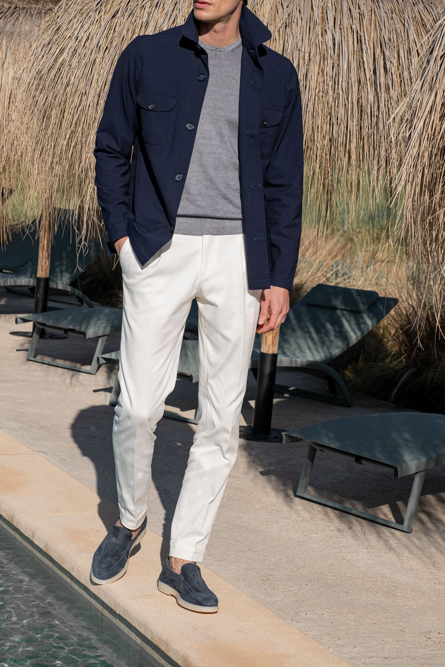 Blue Safari Jacket In  Seersucker