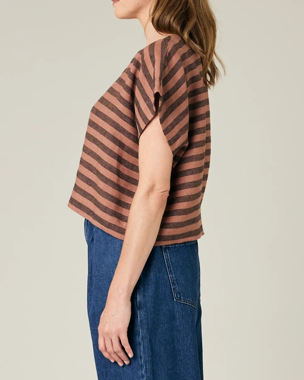 BISCUIT STRIPE LINEN TOP