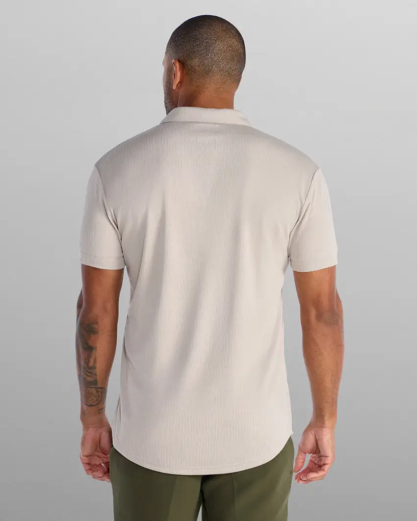 Ribbed Short Sleeve Open V Polo