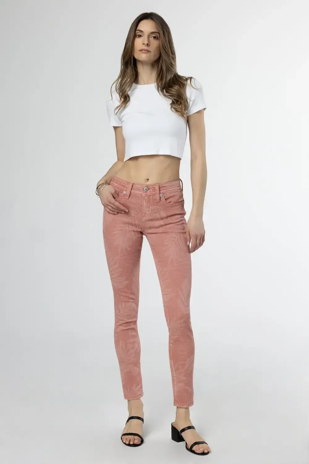 Coral Leaves Skinny Jeans